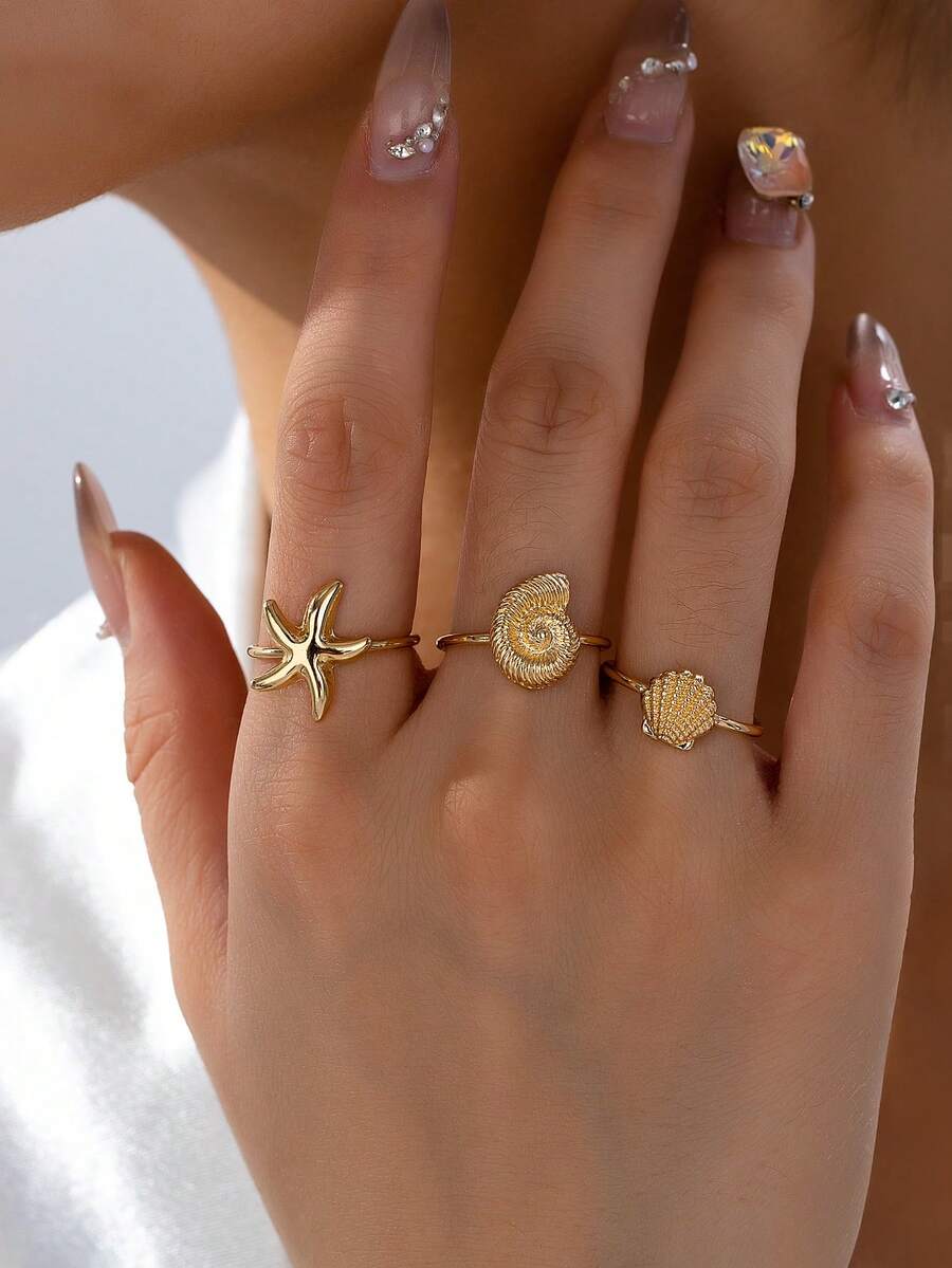 3 Peças/Conjunto Anel de Estrela do Mar, Concha e Vieira