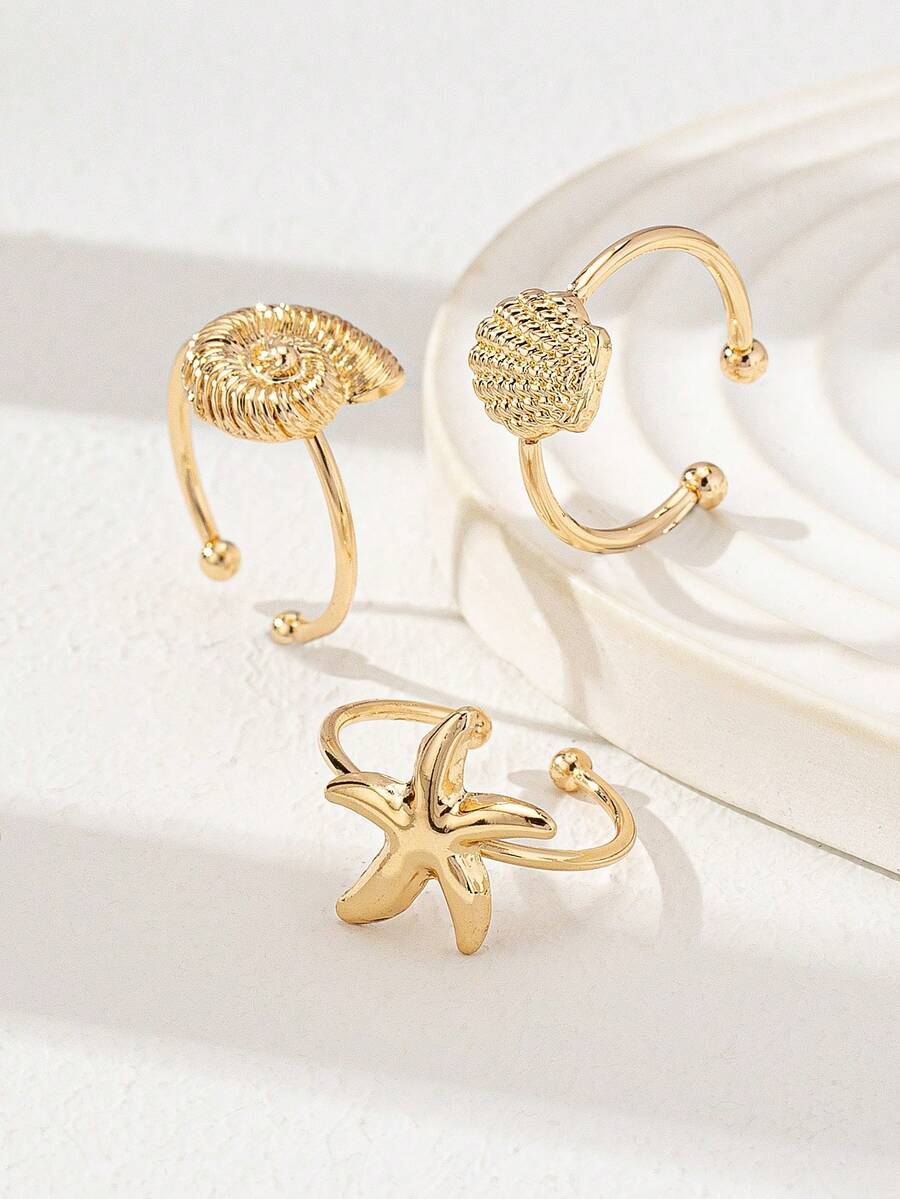 3 Peças/Conjunto Anel de Estrela do Mar, Concha e Vieira